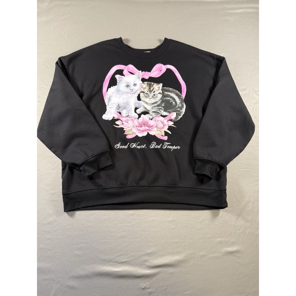 Wound Up Kitty Sweatshirt Crazy Cat Lady Cottage Tabby Kitten Floral XXL